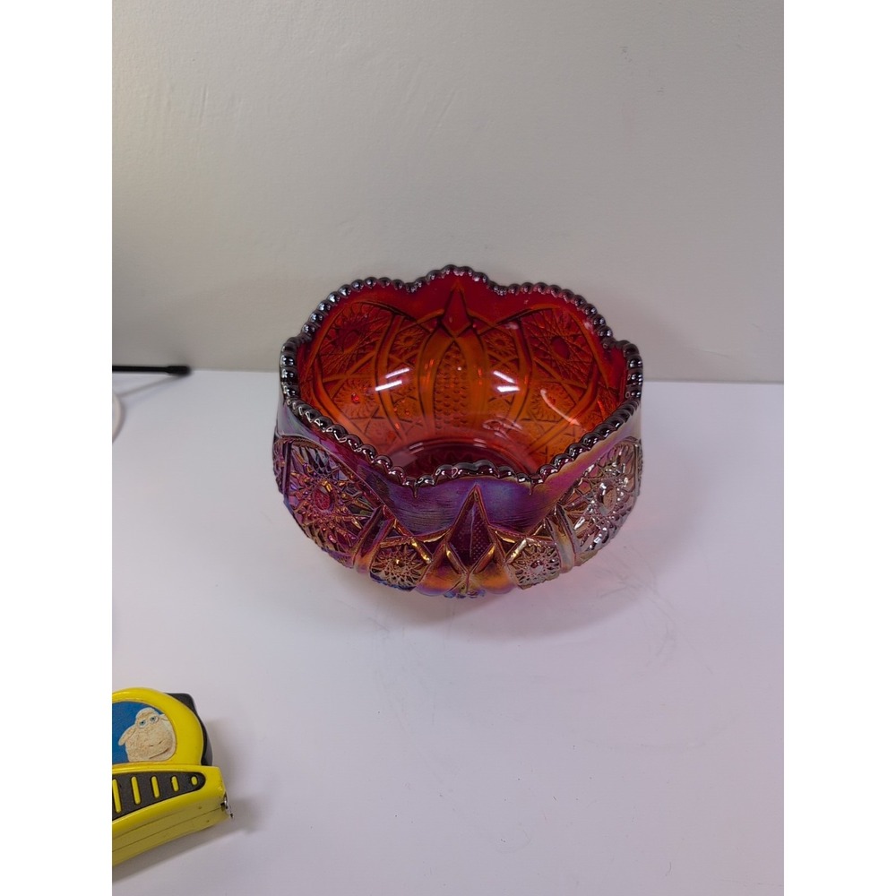 Indiana Glass Co.‎ Iridescent Sunset Ruby Red Carnival Glass 6" Rose Bowl